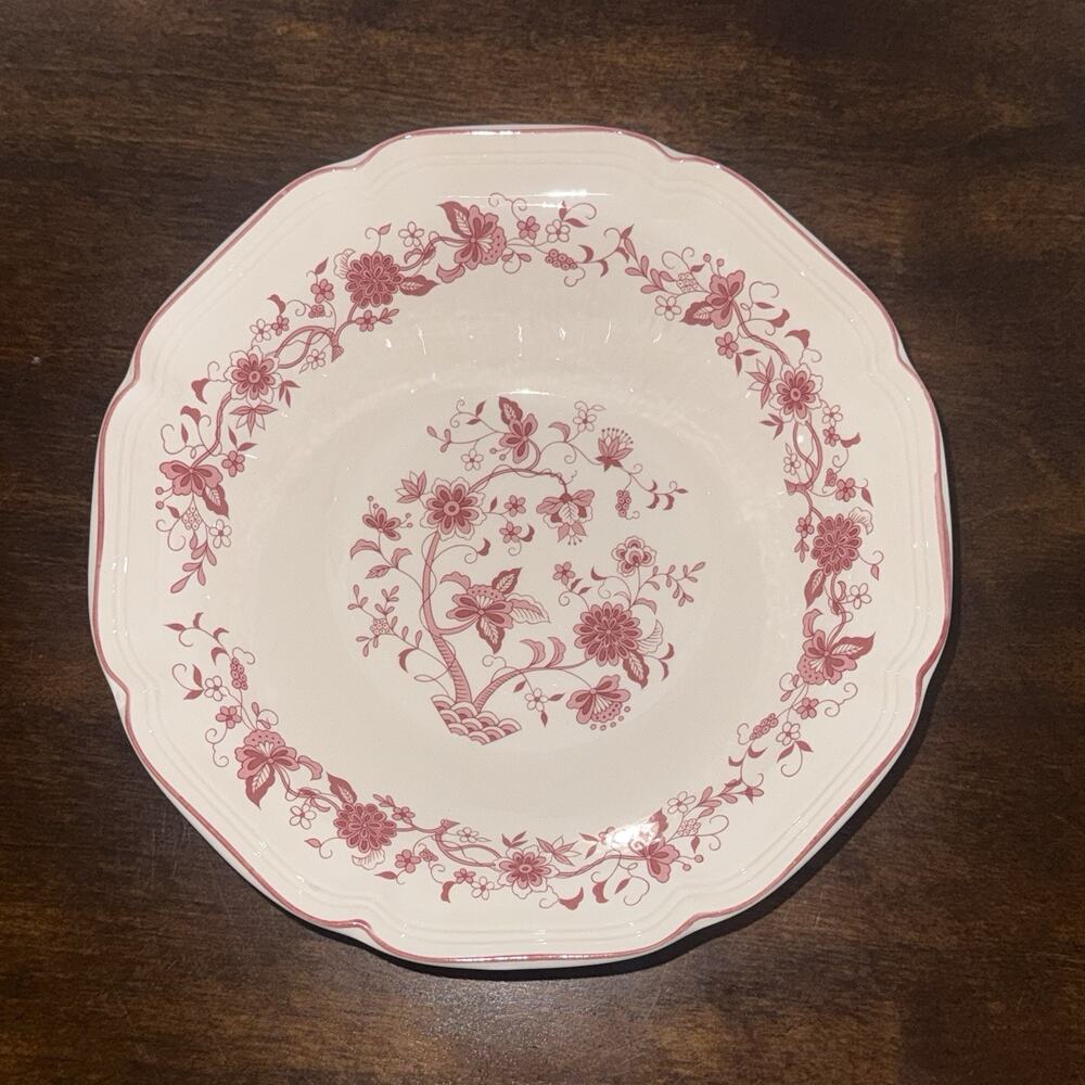 Vintage FW Woolworth Pink Folk Floral 9” Scalloped Serving Bowl Cottagecore - Picture 2 of 8